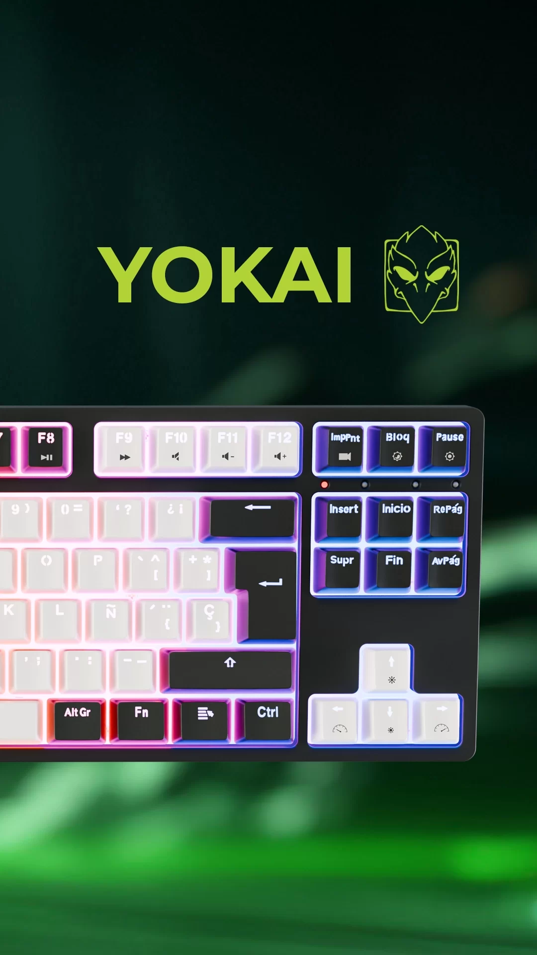Imagen promocional del teclado Yokai EX80 con retroiluminación RGB y logotipo de la línea Yokai.
